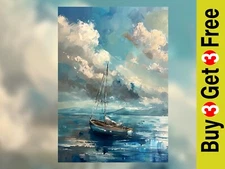 Tranquil Sailboat Seascape 5"x7" Print on Matte Paper | Serene Maritime Artwork