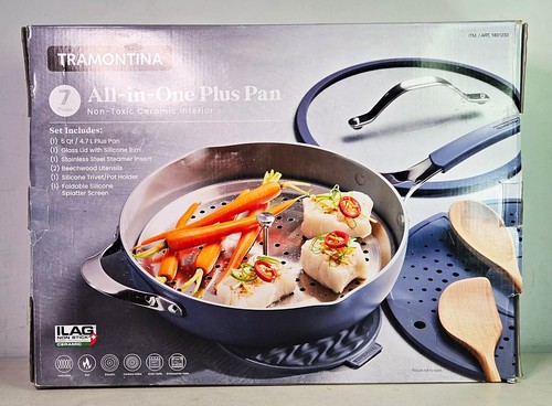 NEW Tramontina Ceramic Nonstick All In One Plus Pan 6 Piece Set Blue - Picture 9 of 10