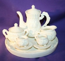 Miniature Tea Set 10 piece white rose porcelain 4" teapot bisque