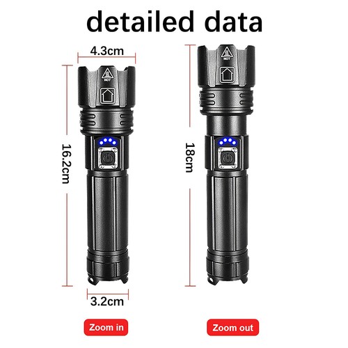 990000LM Powerful LED Flashlight USB Rechargeable Floodlight Zoom Torch Lamp US - Picture 14 of 16