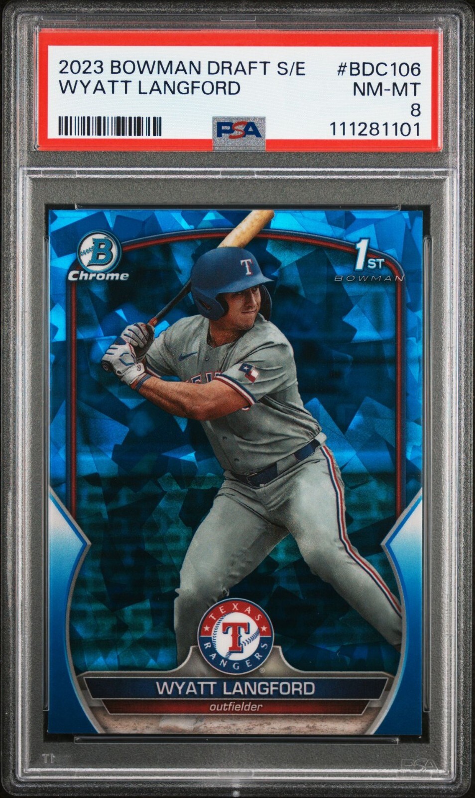 2023 Bowman Draft 1st Wyatt Langford Blue Sapphire PSA 9 Texas Rangers #BDC106