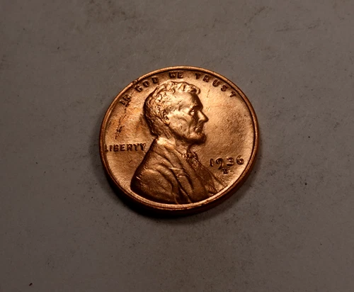 1936-D Lincoln Wheat Cent Penny * Gem BU Red  * Lamination Error Obv * XW813