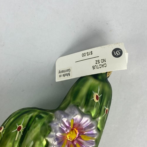 3 Blown Glass Christmas Ornaments Yellow Rose Cactus Southwest Germany w/ Tags - Picture 7 of 12