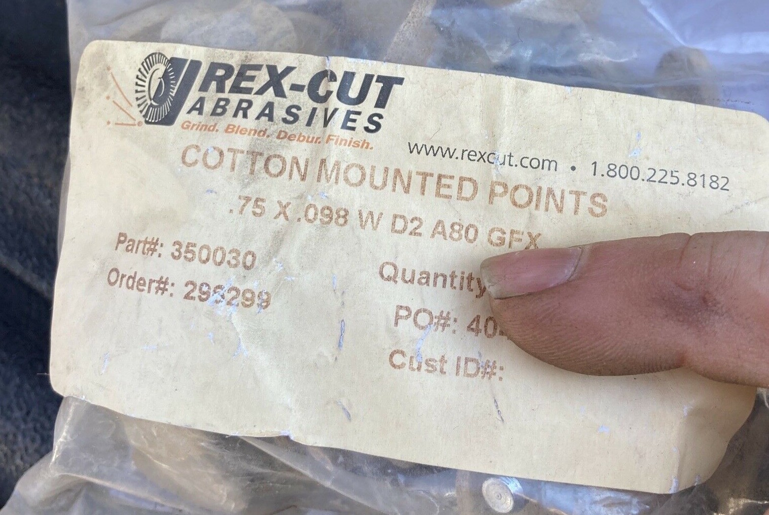 Qty:25 Debur Cotton Fiber Mounted Points 3/4x.098x1/4 WD2A80GFX Rex-Cut Abrasive