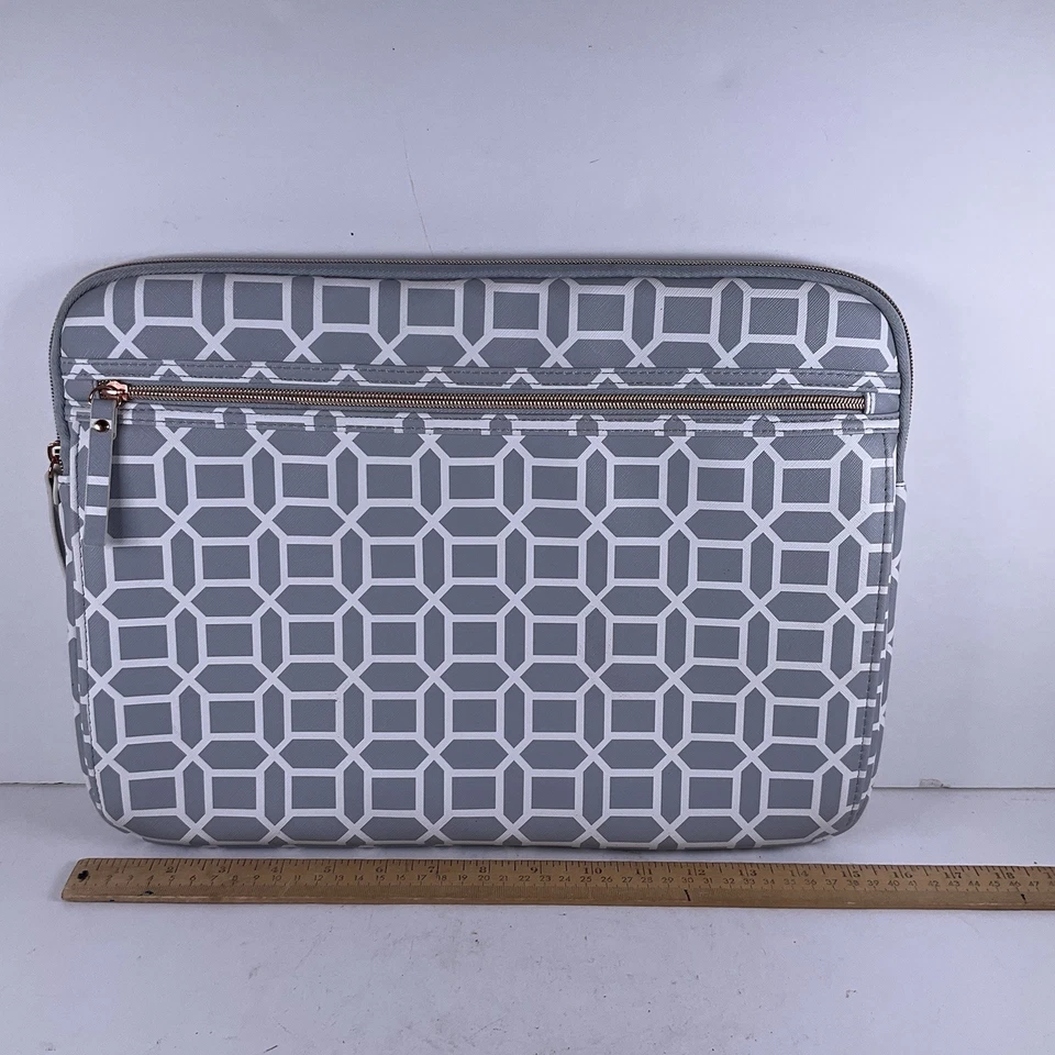 Studio C 15"x11” Laptop Sleeve OH GEO Gray White Geometric Rosegold Hardware - Image 4 of 4