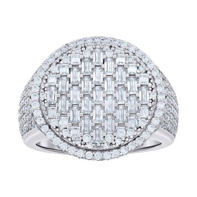 925 Sterling Silver Mens 1.99ct Baguette 1.58ct Round Moissanite Ring Size 8