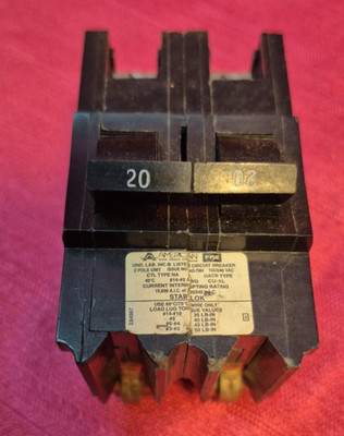 FPE Federal Pacific NA220 20 Amp 2 Pole Stab-Lok Circuit Breaker Tested