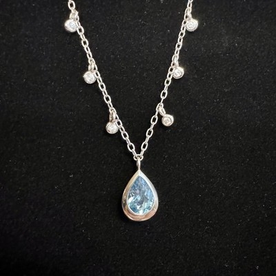 Halbedelstein Birnenform Schweizer Blautopas Edelstein Sterlingsilber Halskette