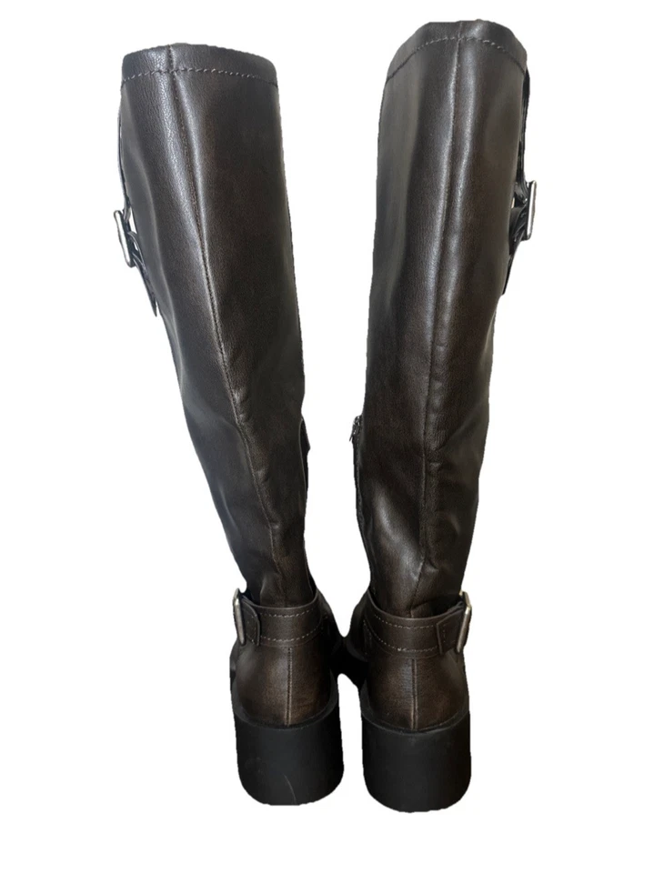 ZARA Mujer Marrón Chocolate Cuero Vegano Botas Hasta la Rodilla Grunge EE. UU. 8 UE 39 NUEVAS Foto 3 de 4