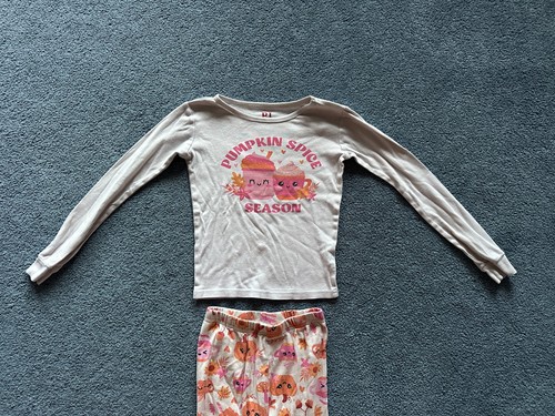 PJ Place Dziewczęca Biało-pomarańczowa Koszula i spodnie z długim rękawem Jesień Piżama Zestaw Rozmiar 6 - Zdjęcie 2 z 8