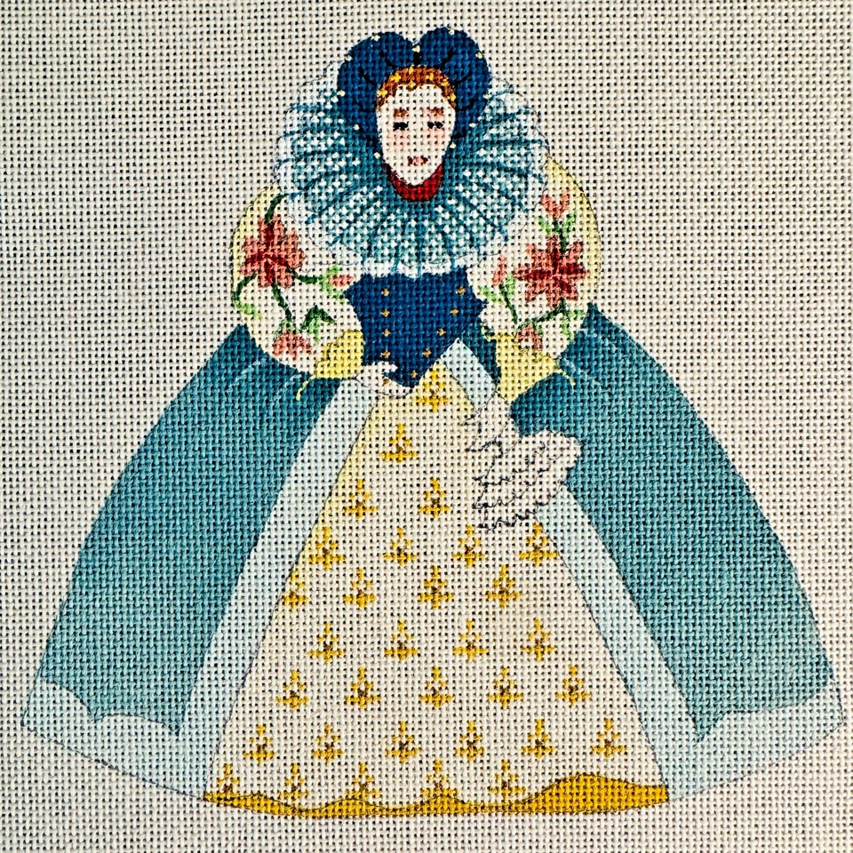 RENAISSANCE LADY DELANTERO/TRASERO - DE COLECCIÓN Lienzos pintados a mano DEDE 9x9 Nuevo de Lote Antiguo Foto 3 de 4