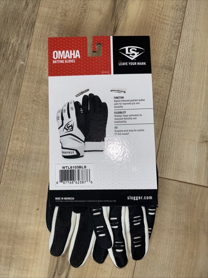Guantes de bateo Louisville Slugger Omaha para adultos negros pequeños nuevos con etiquetas Foto 4 de 4