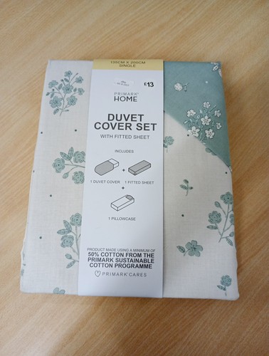 Primark Einzel Bettbezug Set - Grün und Creme UVP £13