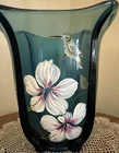 Sean K. Fenton Hand Painted Glass Vase Floral Bird Blue Pink Signed Byrn Young