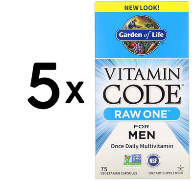 5 x Garden of Life Vitamin Code RAW ONE - for Men - 75 caps (84,11 EUR/kg)