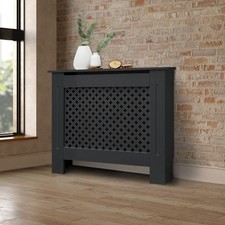 Cache-radiateur anthracite 78x19x82 cm en bois MDF avec étagère lattes croisées