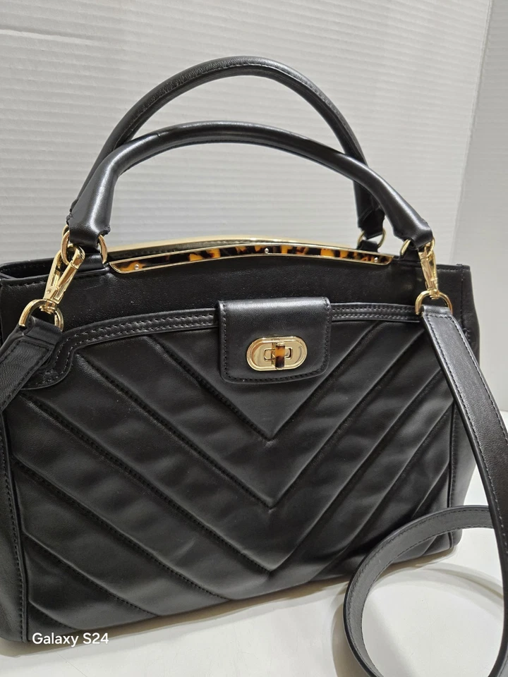 TALBOTS Classic Black Quilted Nappa Leather Two Way Tote Bag - Image 3 of 4