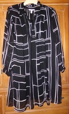 Nine West Womens Size 3X Black Long Sleeve Chiffon Dress, Sheer Sleeves