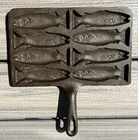 Rare Vintage Lodge Cast Iron  For Eddie Bauer Fish/ Salmon/ Trout Corn Stick Pan