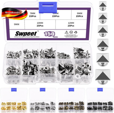 150 Stück Metall Nieten Set für Leder Kleidung Schuhe Taschen DIY Pyramide Studs