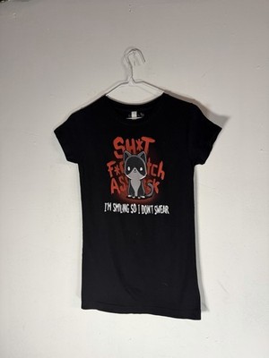 Vintage Y2k Scene Emo  Kitty Cussing Black T Shirt Sz M