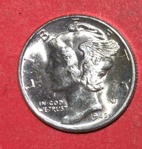 1945 Choice Uncirculated US Mercury SILVER Dime "Philadelphia" Mint! Old Coin!