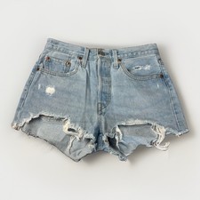 Pre-loved LEVI'S Women's Blue Jean Cutoff Shorts 501 Distressed Sz 27