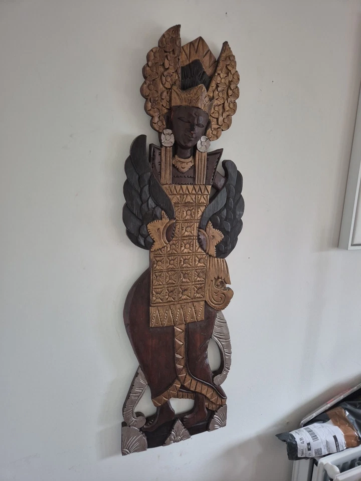 Vintage Balinese Indonesian Hand Carved Wooden Wall Hanging Goddess Sita 100cm - Image 2 of 4