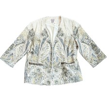 Chico  s Heritage Tweed Blazer Jacket Women  s L 12-14 Cream Embellished Art