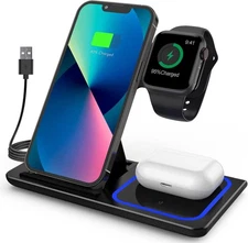 Wireless Charger For iPhone , Apple Watch AirPods 3 in 1  Charging Station Stand