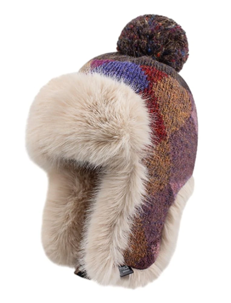 Womens Fleece Trapper Hat with Ear Flap Plaid Thicken Skull Cap Casula Beanie...