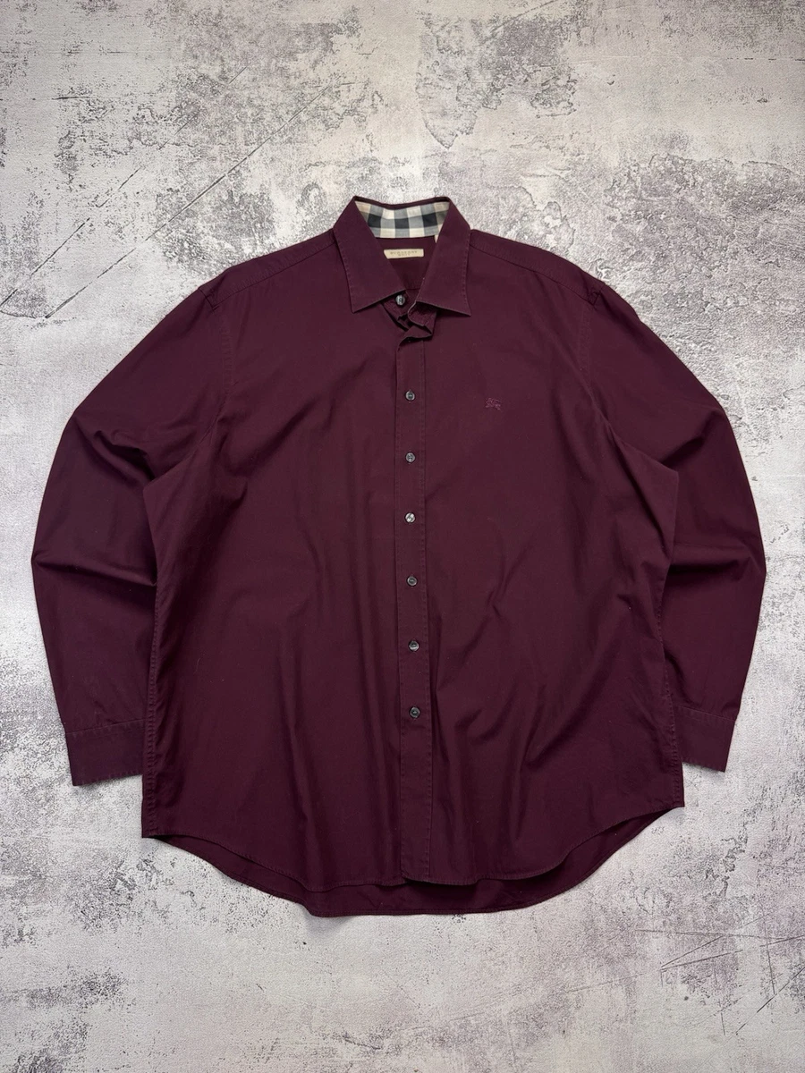 Burgundy Mens Burberry Button Down Burberry Red Button-Down Dress Shirts  For Men For Sale