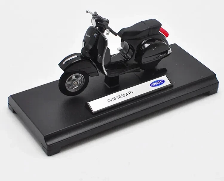 Welly 1/18 Vespa PX 2016 Moto Diecast Scooter Bicicleta Modelo Juguete CAJA Negra Nueva Foto 3 de 4