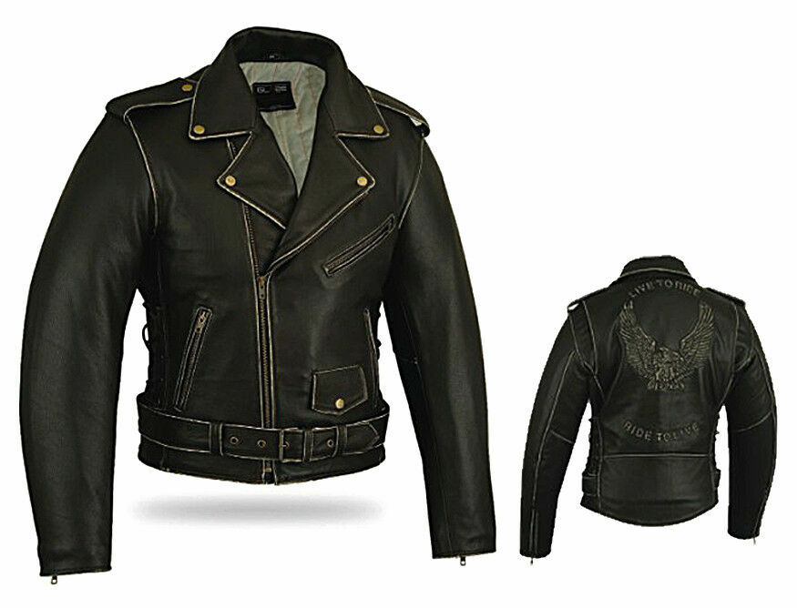 Chaqueta Chaleco De Moto Vintage Envejecido De Cuero Suave