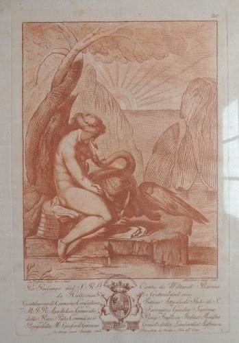 1785 LEDA y el Cisne Original GRABADO AGUATINTA Stefano MULINARI Old Masters - Imagen 3 de 7