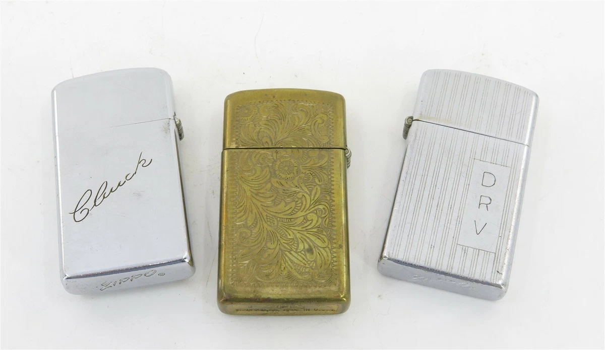 Lot of 3 Vintage Engraved Zippo Lighters Shell / Pinstripe / Gold 2.25&#034; x | eBay