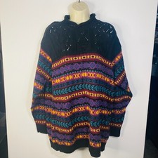 VTG 90s Liz Wear Sweater Women Geometric 3D Chunky Bold Oversized Sz MED Black