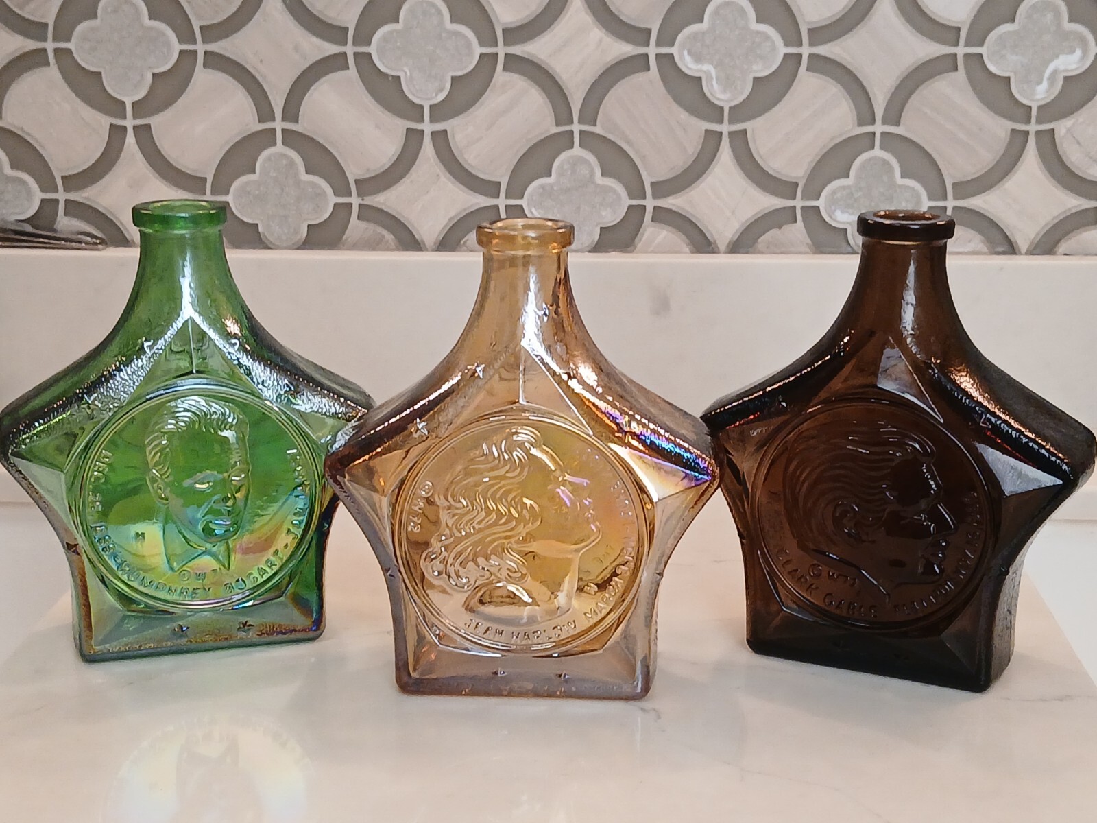 Wheaton Jean Harlow Humphrey Bogart Clark Gable Carnival Glass 1qt. Decanters 3~