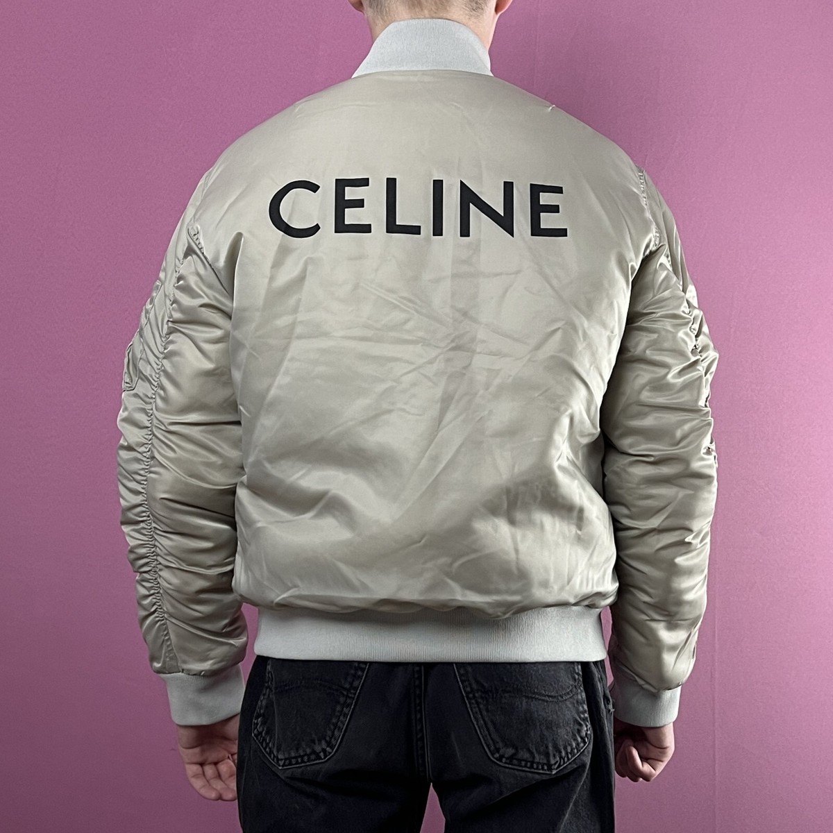 Celine Bomber Jacket Size XS Men's Light Gray Nylon Twill Celine Bomber Jacket Size XS Men's Light Gray Nylon Twill