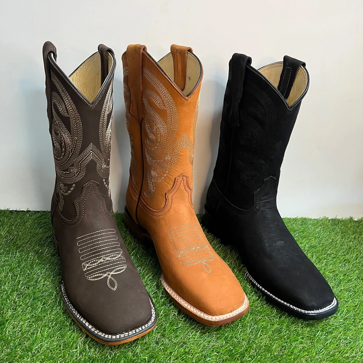 al límite violencia Marketing de motores de búsqueda MEN&#039;S RODEO COWBOY LEATHER WESTERN SQUARE TOE BOOTS BOTA VAQUERA PARA  CABALLERO | eBay