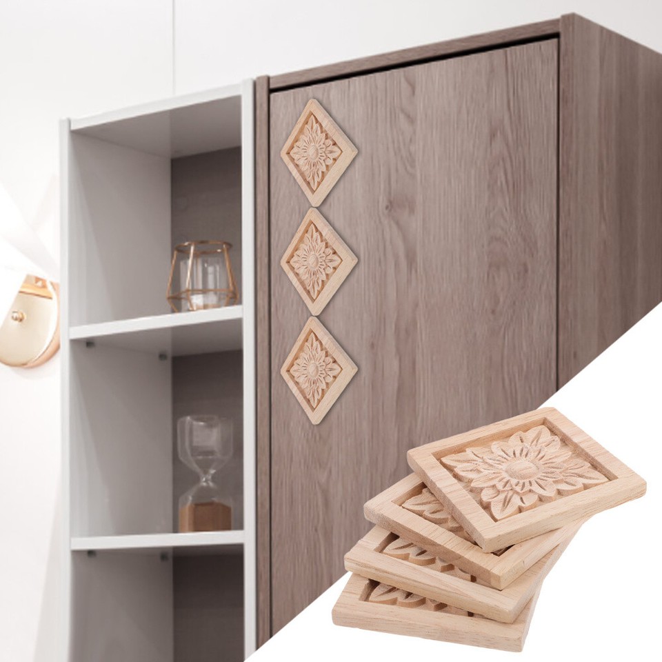 4pcs Decorative Wood Appliques Carved Appliques Carving Applique Wood