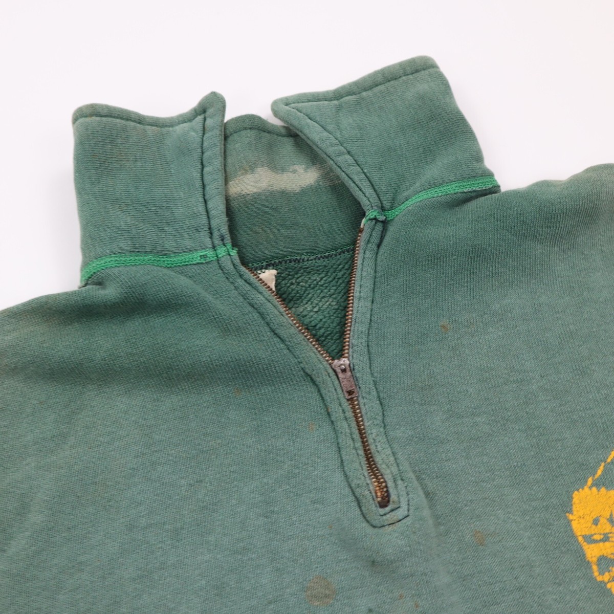 Vintage 50s Russell Southern Collared 1/4 Zip Sweatshirt Sun Faded Green sz 42
