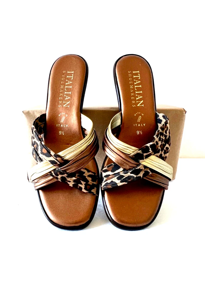 Sandalias sin cordones italianas con estampado metálico y guepardo, talla 9,5, ¡usadas en excelente estado! Foto 4 de 4