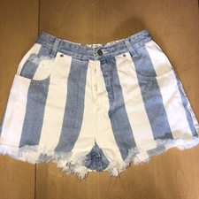 VINTAGE 90's HIGH WAISTED DISTRESSED STRIPED JEAN SHORTS 26" waist 2" inseam