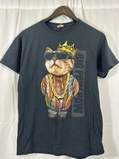 Big Paw Paw Black Graphic Tshirt Cat Hip Hop Rapper Crown Gold Necklace No SIZE