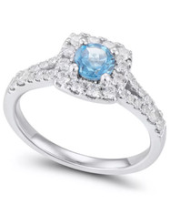 1.03CT Blue Sapphire White Cubic Zirconia Women's Halo Engagement Ring