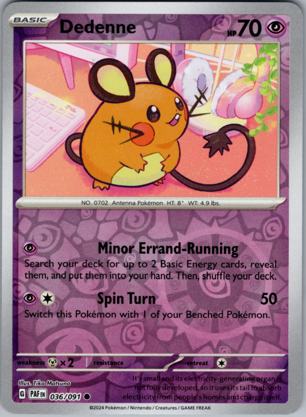 Pokemon - Dedenne - 036/091  - Reverse Holo - Paldean Fates  - NM/M - NEW