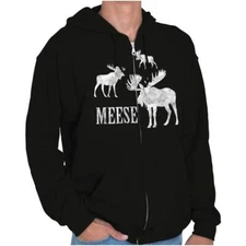 Funny Animal Joke Moose Plural Meese Humor Sweatshirt Zip Up Hoodie Men Women
