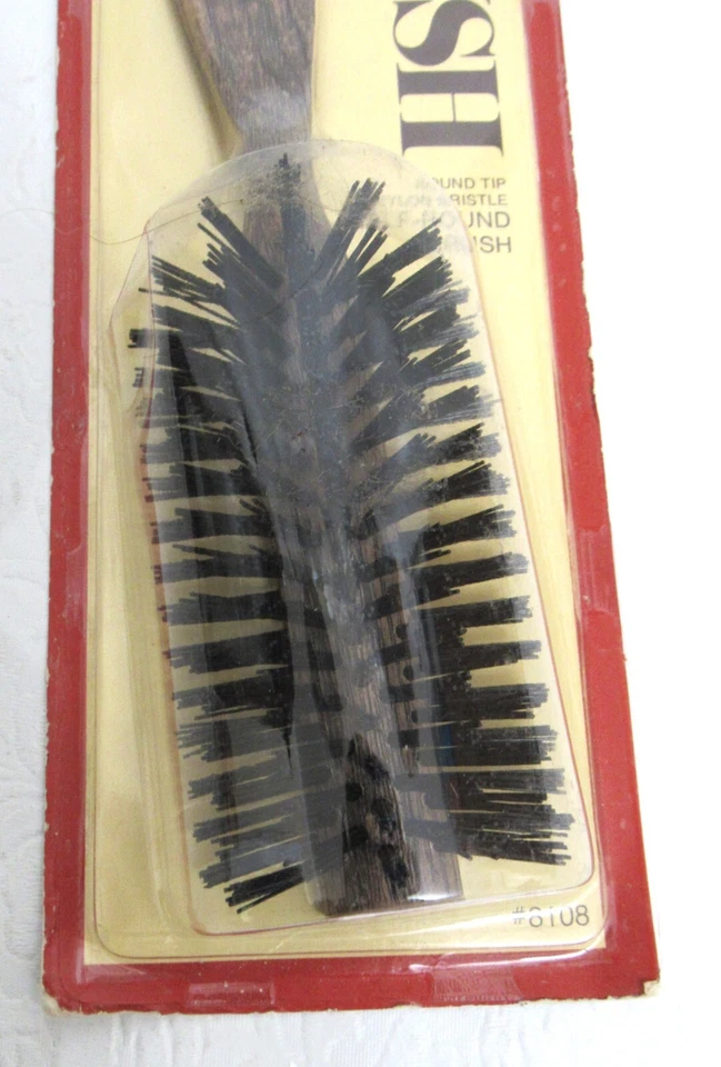 Cepillo Goody punta redonda cerdas de nailon medio redondo vintage 1975 madera grano nuevo Foto 3 de 4