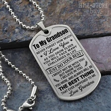 To My Grandson Love Grandma Dog Tag Pendant Necklace Gifts for Boys Do Your Best